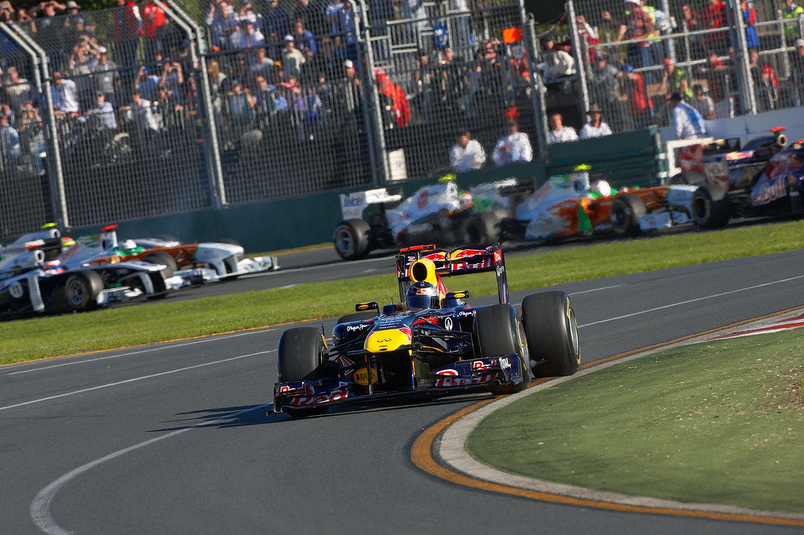 The start of the 2011 Australian GP, Vettel in the lead