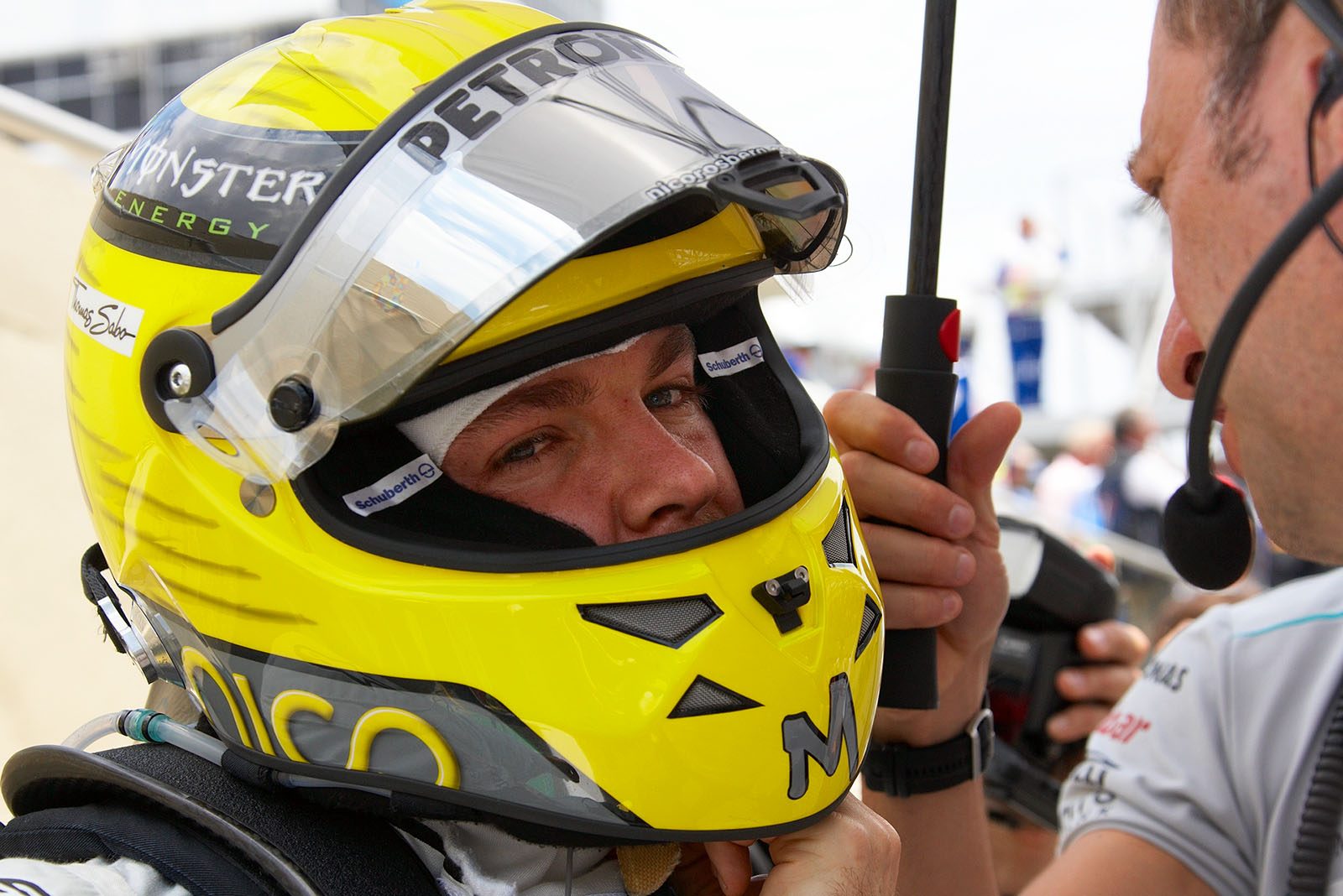 Nico Rosberg, Mercedes GP, puts his helmet on before the season's final race