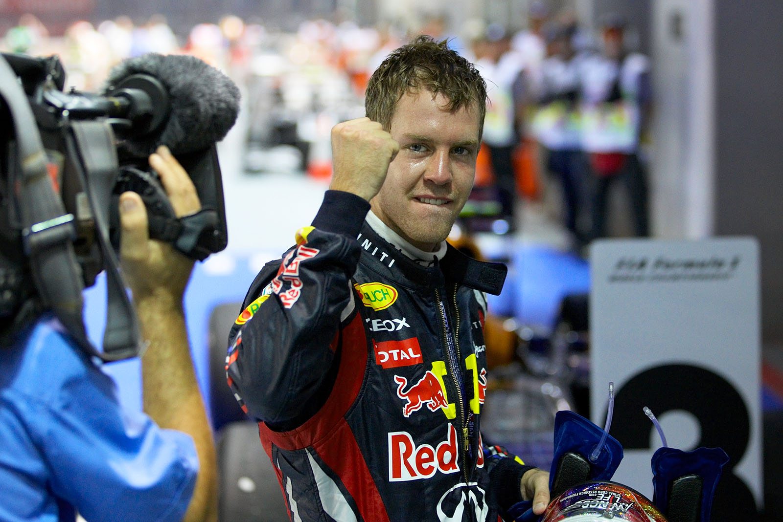Race winner Sebastian Vettel, Red Bull Racing, celebrates his victory in parc ferme