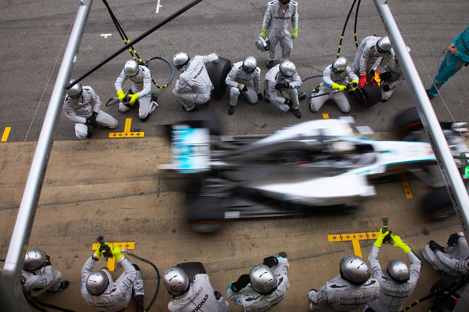 Race leader Lewis Hamilton, Mercedes, had just made his last stop for prime tyres, lap 43, Spanish Grand Prix, Barcelona, 2014