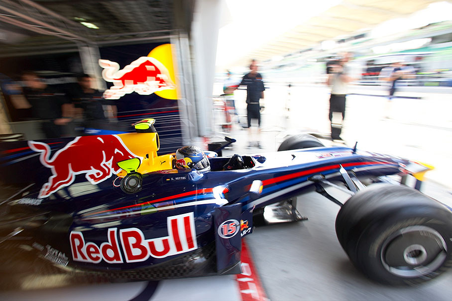 Sebastian Vettel heads out of Red Bull Racing pits