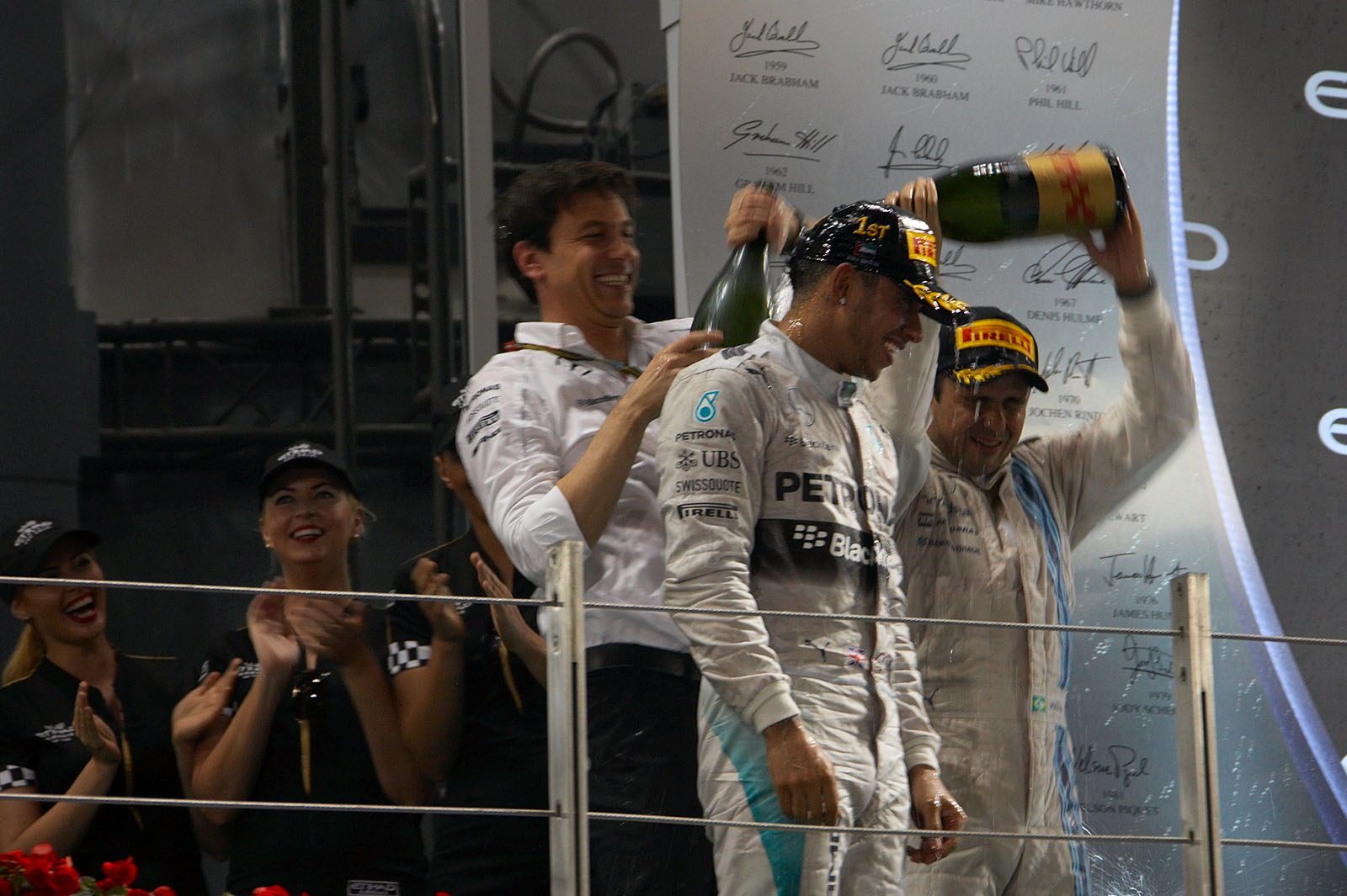Toto Wolff and his Mercedes World Championship winning driver Lewis Hamilton, Abu Dhabi Grand Prix, 2014