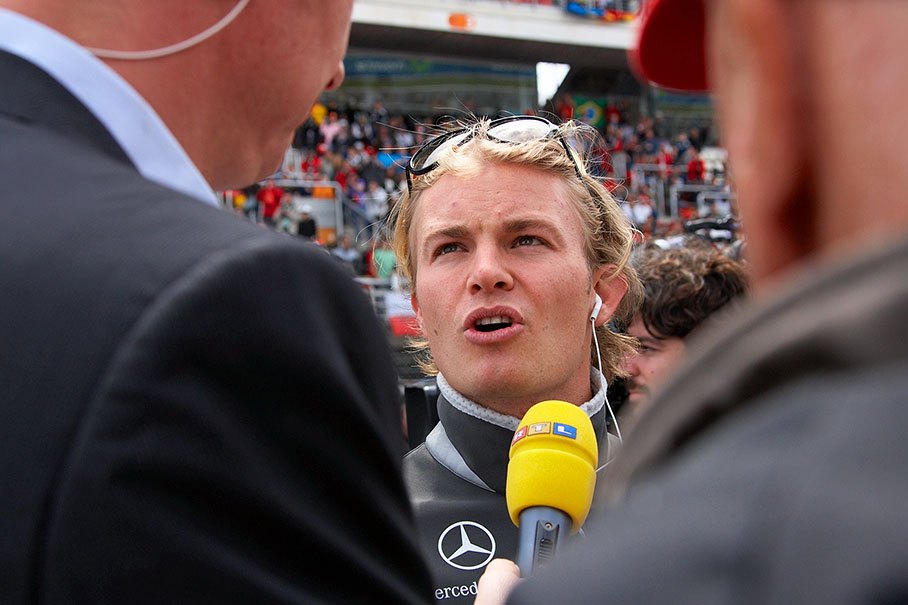 Nico Rosberg is being interviewed after the drivers parade
