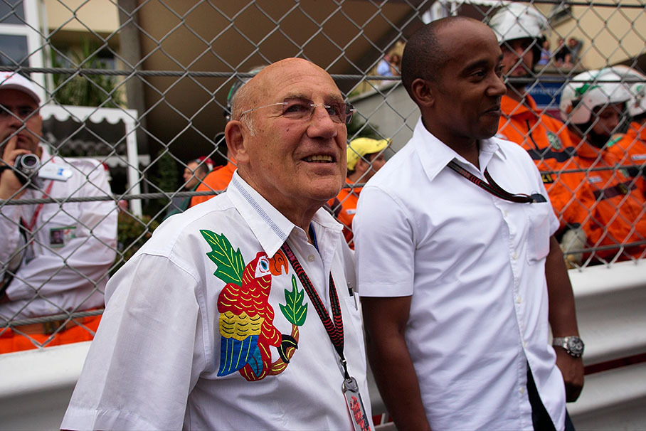 Racing Legend Sir Stirling Moss with Hamilton's father and manager Anthony at the grid