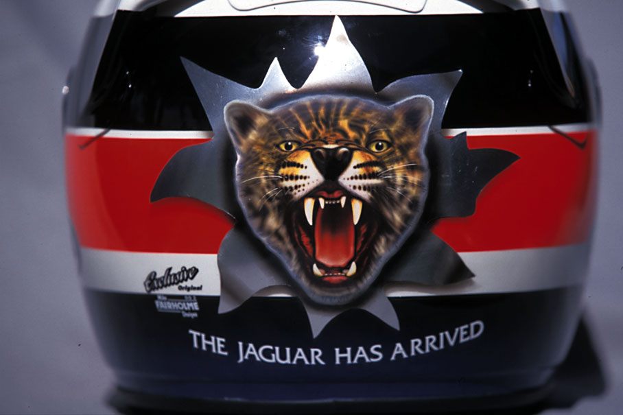 Johnny Herbert's Jaguar branded helmet