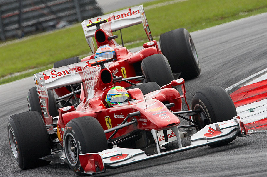 Felipe Massa in front of Ferrari team mate Alonso