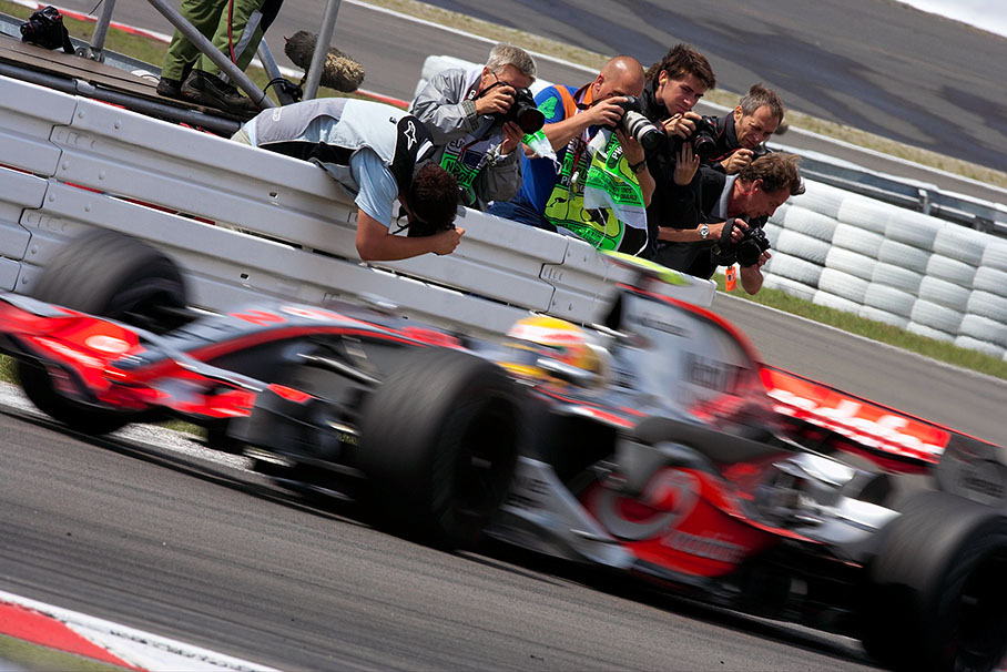 At the exit of Mercedes Arena photographers can get close to the action