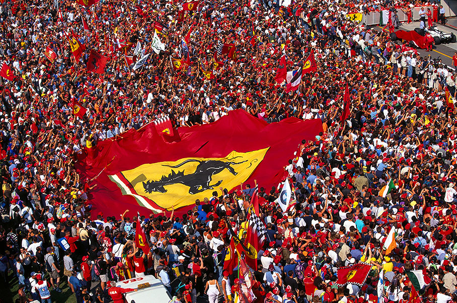 Delighted Ferrari fans after Michael Schumacher's victory