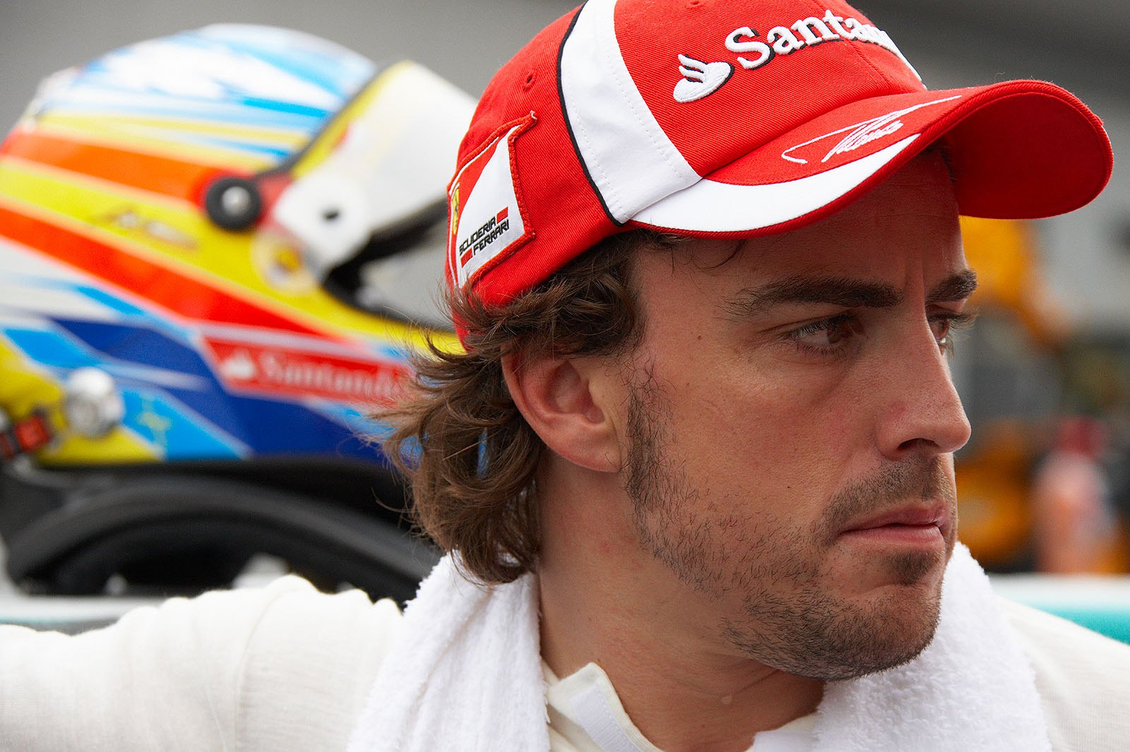 Ferrari's Fernando Alonso concentrates on the race ahead