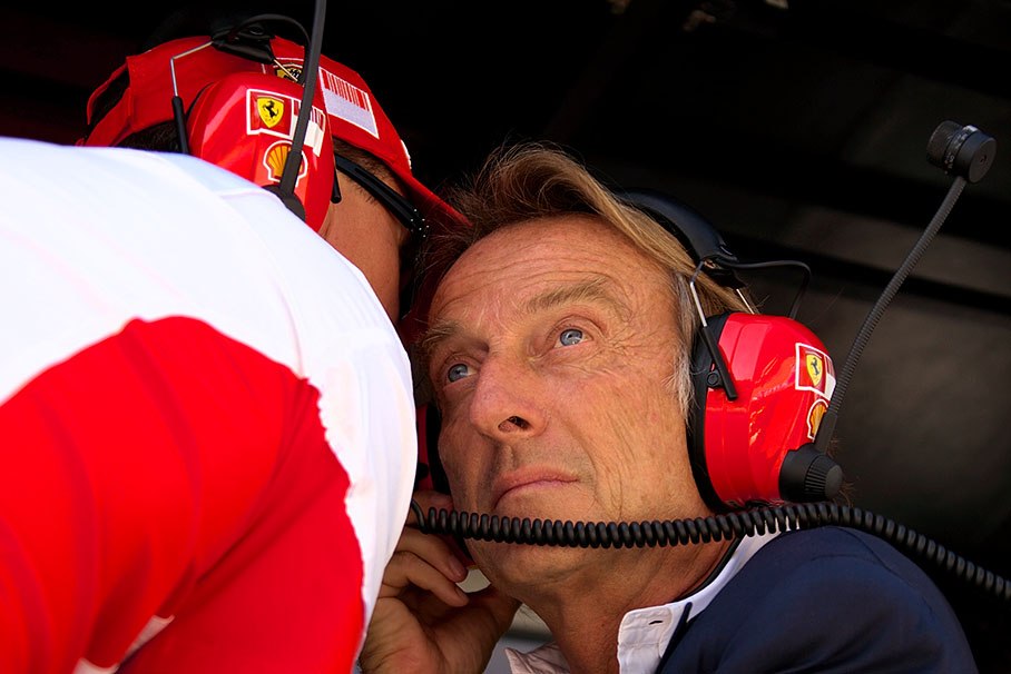 Who whispers words of wisdom into the ear of Ferrari president Luca di Montezemolo?
