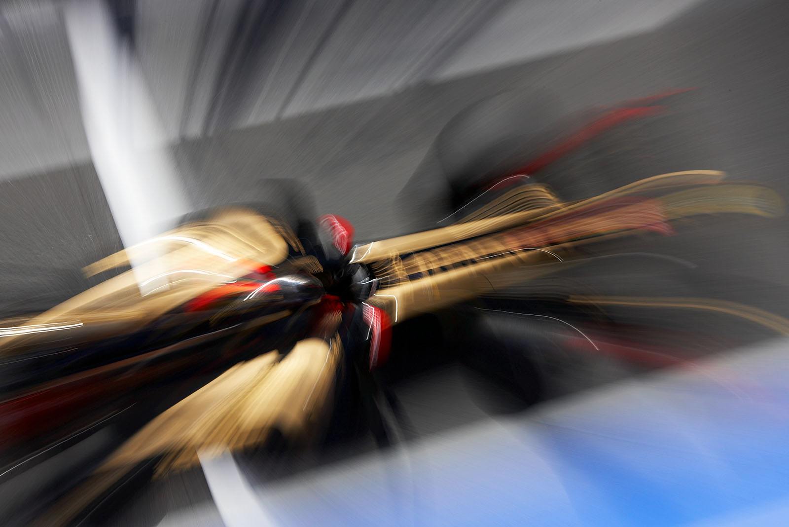 A zoom of black-golden Lotus Renault GP car of Nick Heidfeld.