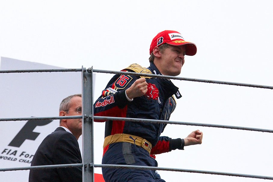 Victorious Sebastian Vettel expesses his joy about his success as youngest GP winner of all times