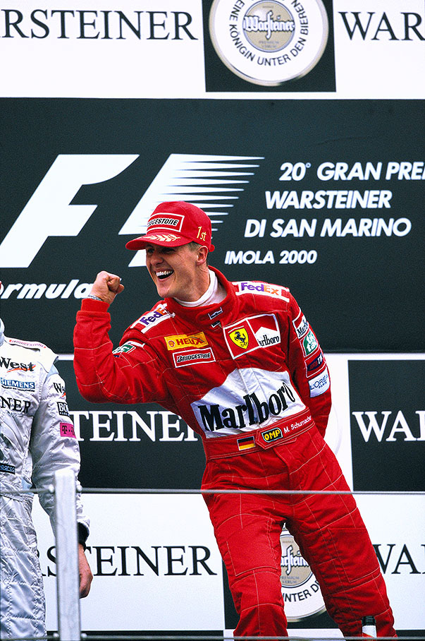 Three races, three wins into the 2000 season: Michael Schumacher, winner of the San Marino GP