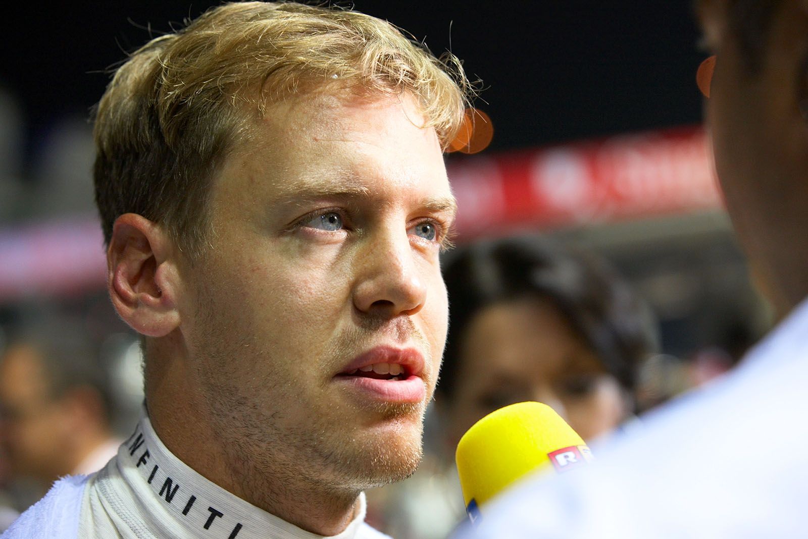 Sebastian Vettel, Red Bull Racing, gives an interview on the grid before the race