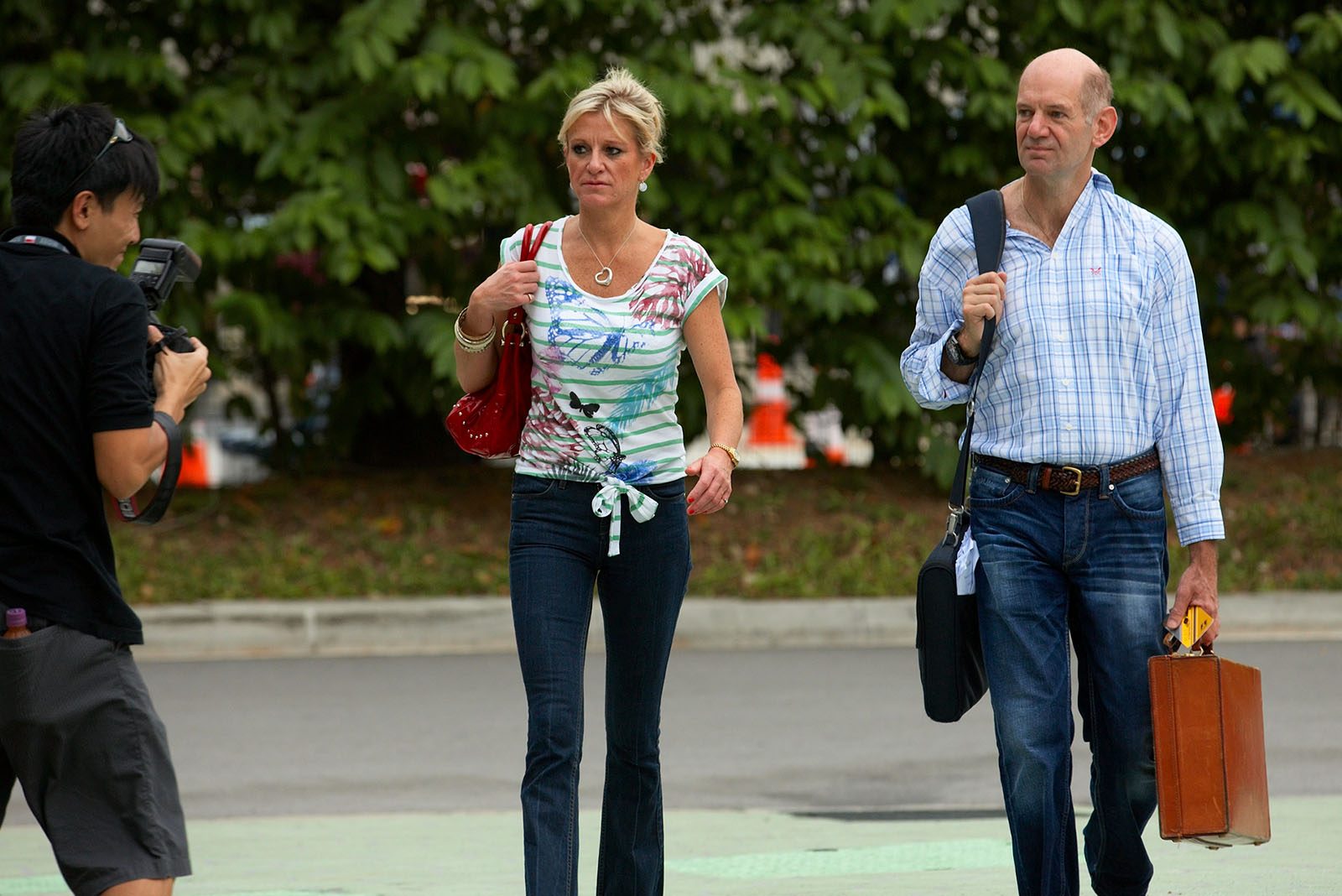 Adrian Newey arrives at the paddock with his wife Marigold