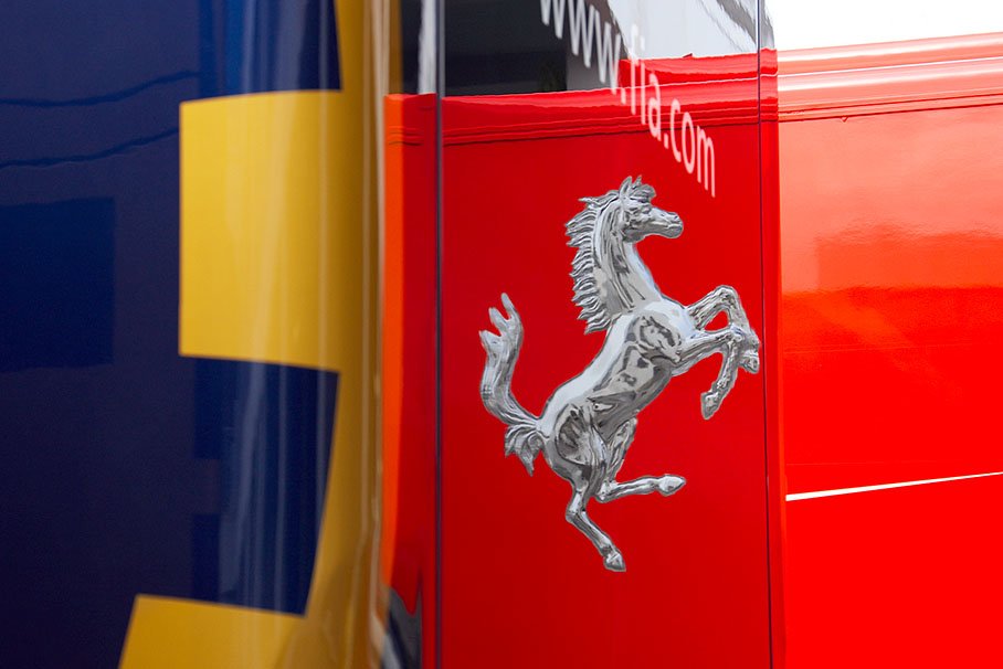 Ferrari's prancing horse as a reflection on the FIA truck