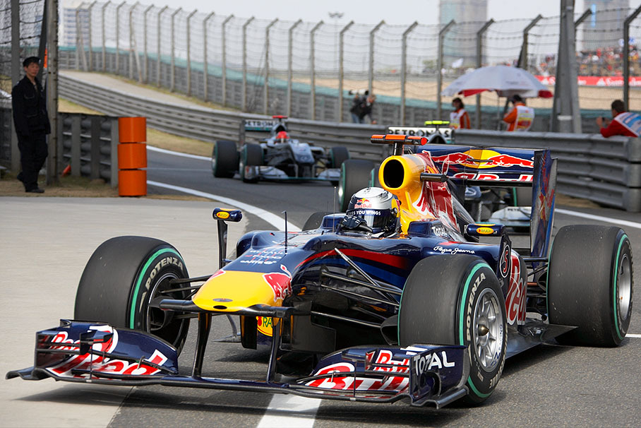 Polesetter Sebastian Vettel, Red Bull Racing, returns from qualification session