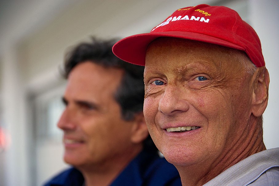 Niki Lauda, in the back Nelson Piquet, his former teammate and tribble F1 world champion.