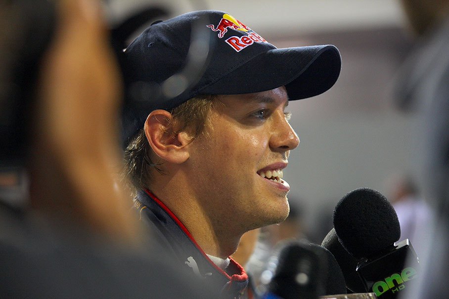 Second qualifier Sebastian Vettel of Red Bull Racing is being interviewed after qualifying