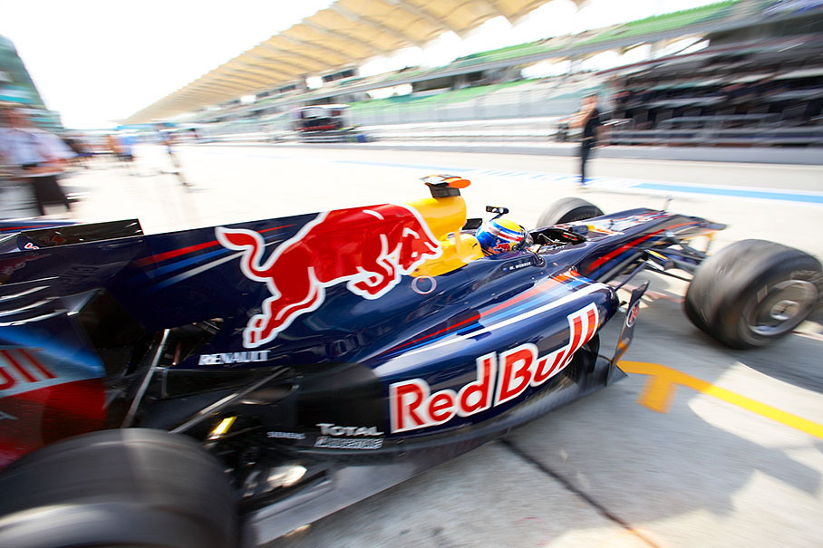Mark Webber heads out of Red Bull Racing pits