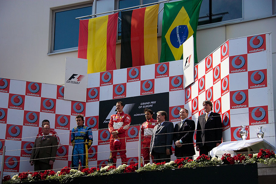 Fernando Alonso, Michael Schumacher and Felipe Massa