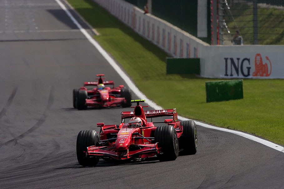 Kimi Raikkonen in front of his team mate Felipe Massa.