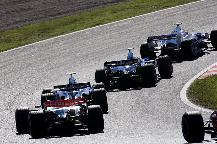 Middle field players in a row: Kubica leading Rosberg, Webber and de la Rosa
