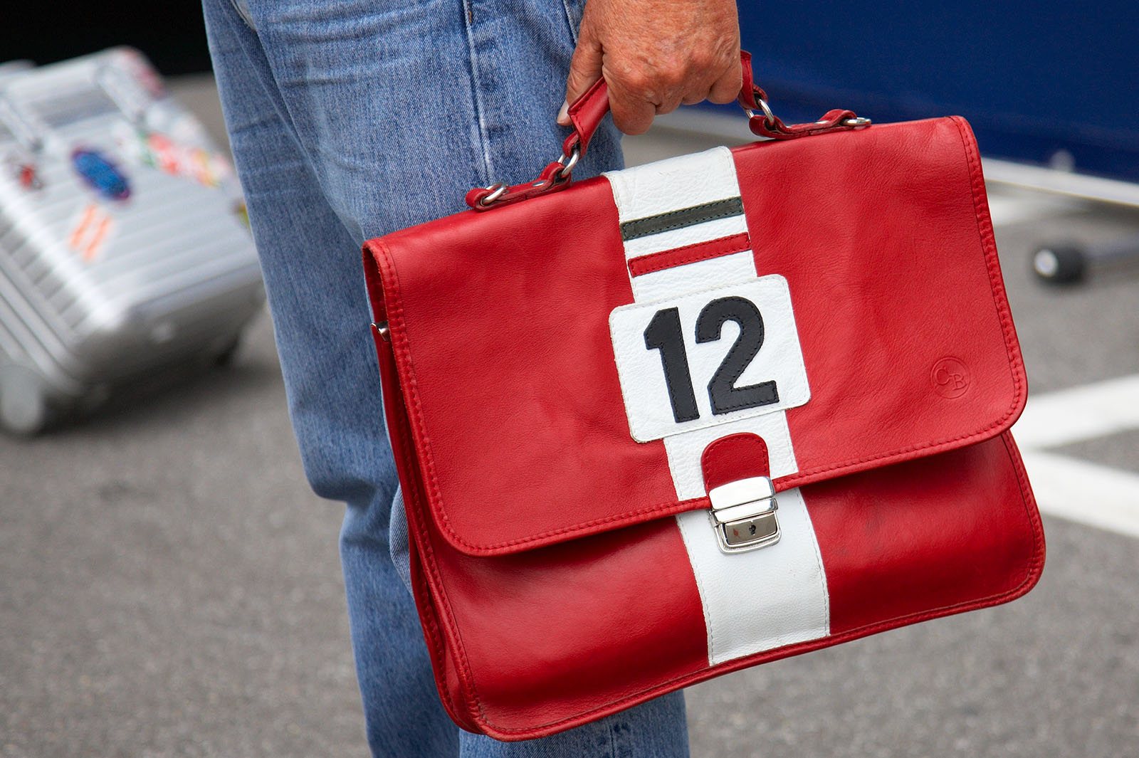 Niki Lauda and his "12" designed bag, his same car numer during his Ferrari years in Formula 1 1974 and '75, Italian Grand Prix, Monza, 2014