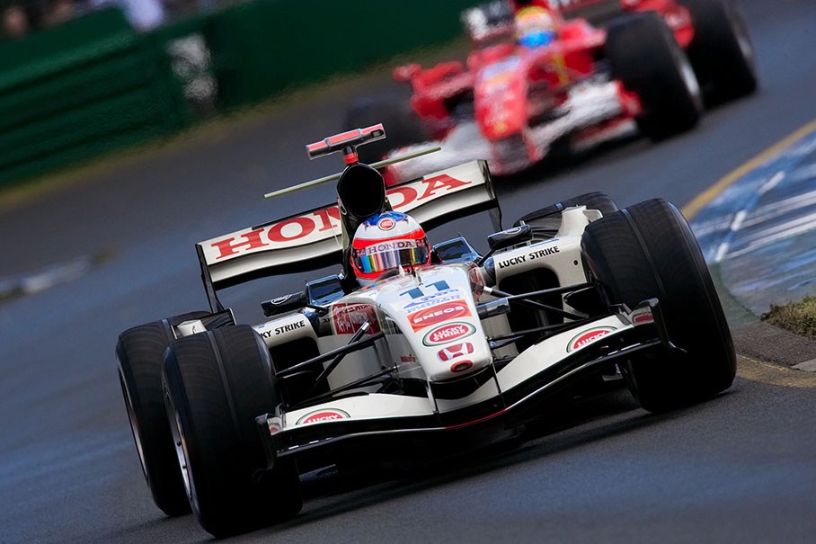 Two Brazilians: Rubens Barrichello leading Felipe Massa