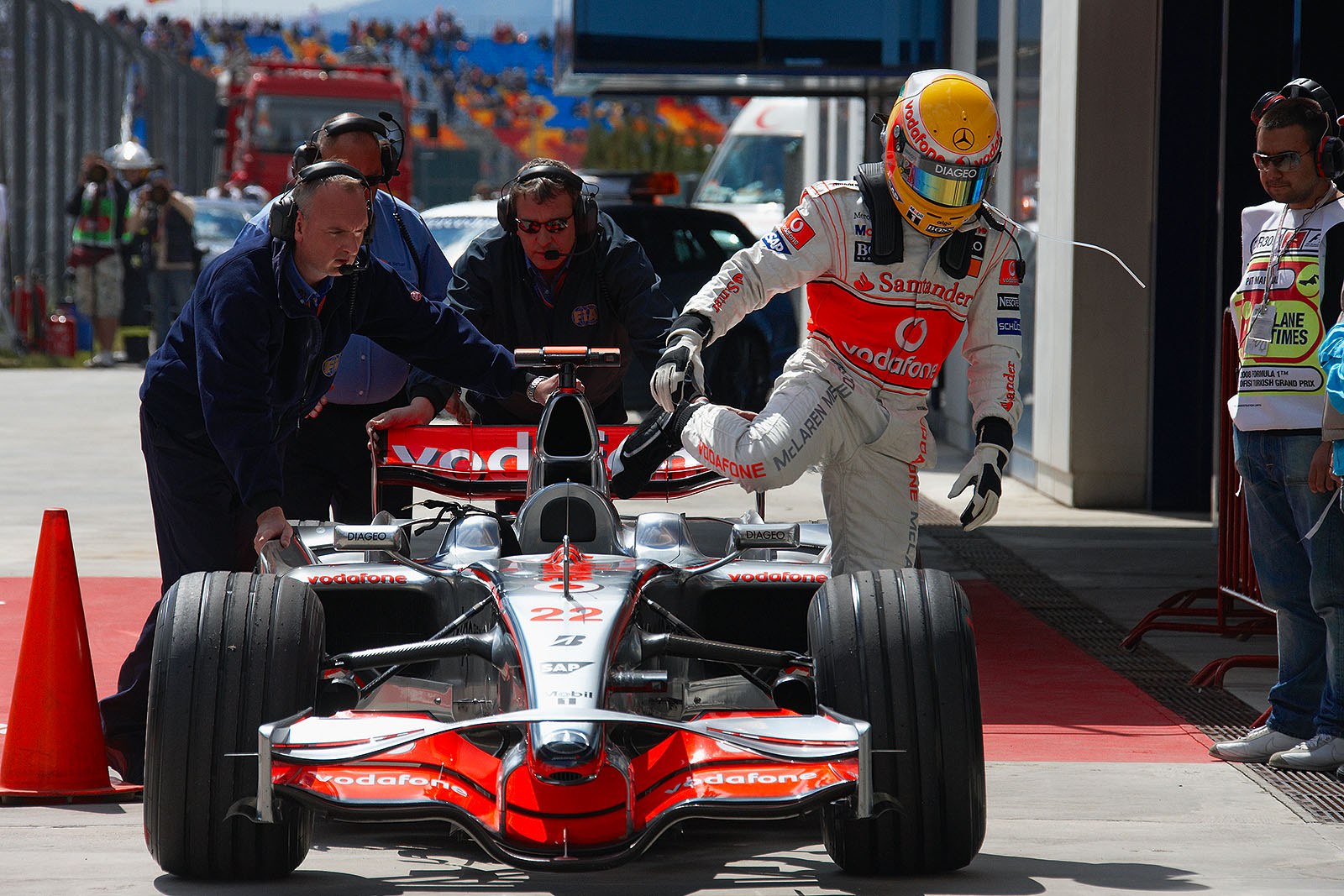 Lewis Hamilton parks at parc ferme after gaining third grid position
