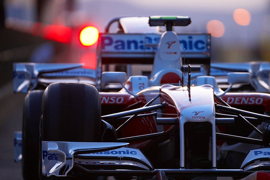 A Toyota car in pitlane on Friday evening
