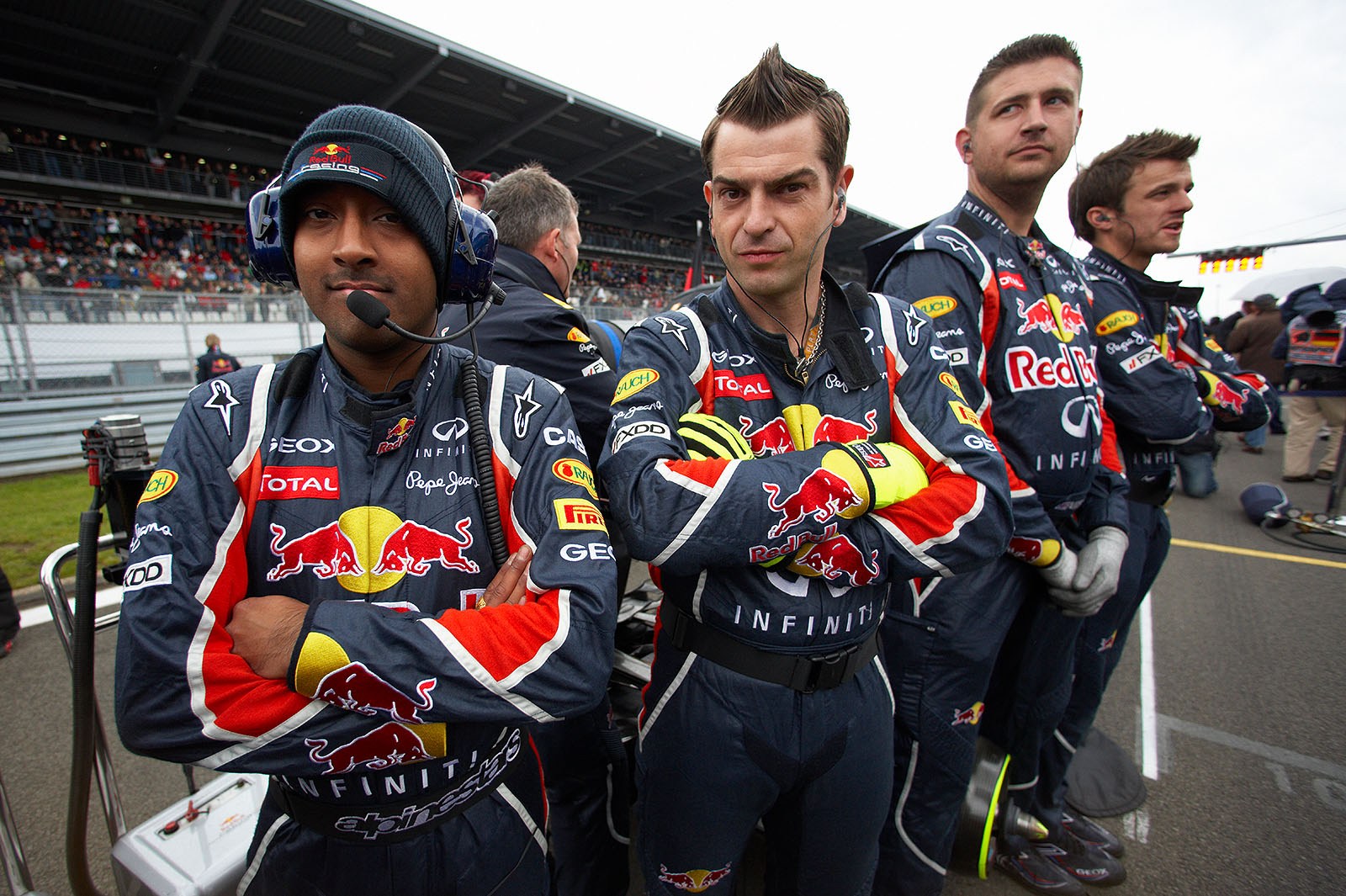 The Red Bull bouncers guard their vehicle well