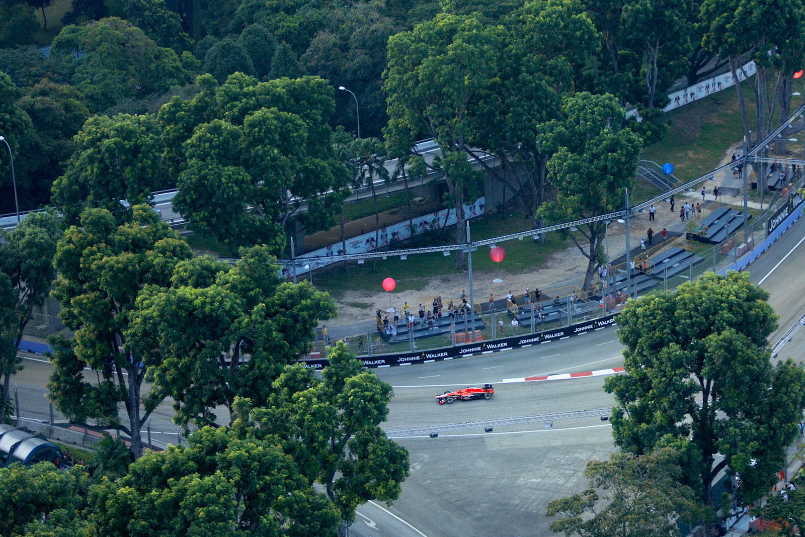Jules Bianchi, Marussia, into turn 5, viewed from The Singapore Flyer