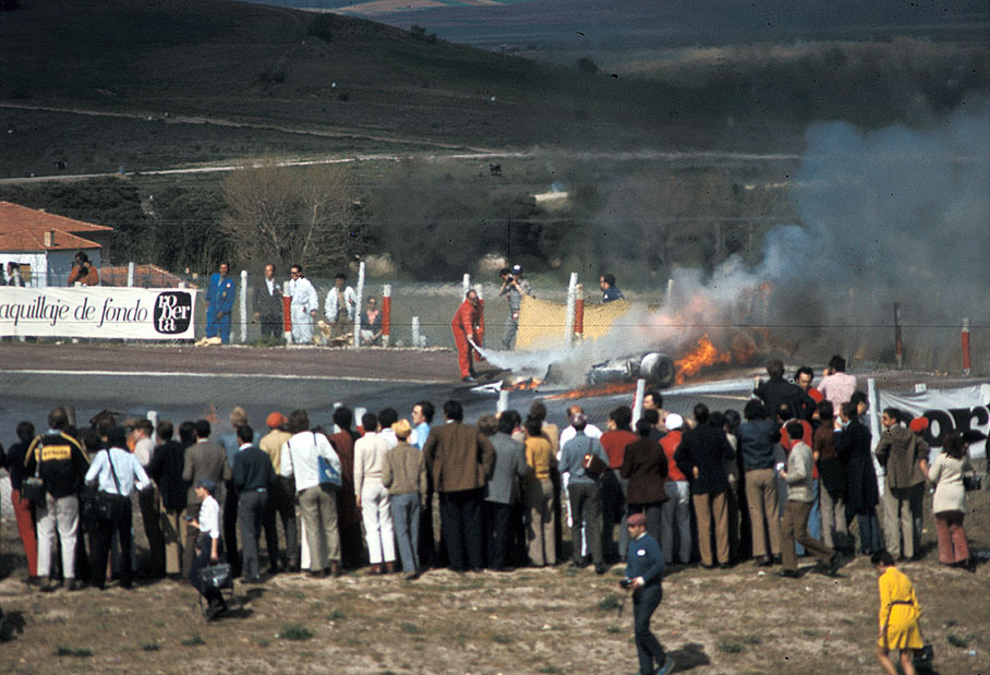 At the start of the race Jack Oliver's BRM collided with Ickx's Ferrari and both cars caught fire but both drivers escaped with relatively minor injuries, Ickx suffering a few burns. The cars however were both destroyed and continued to burn for some time. www.grandprix.com