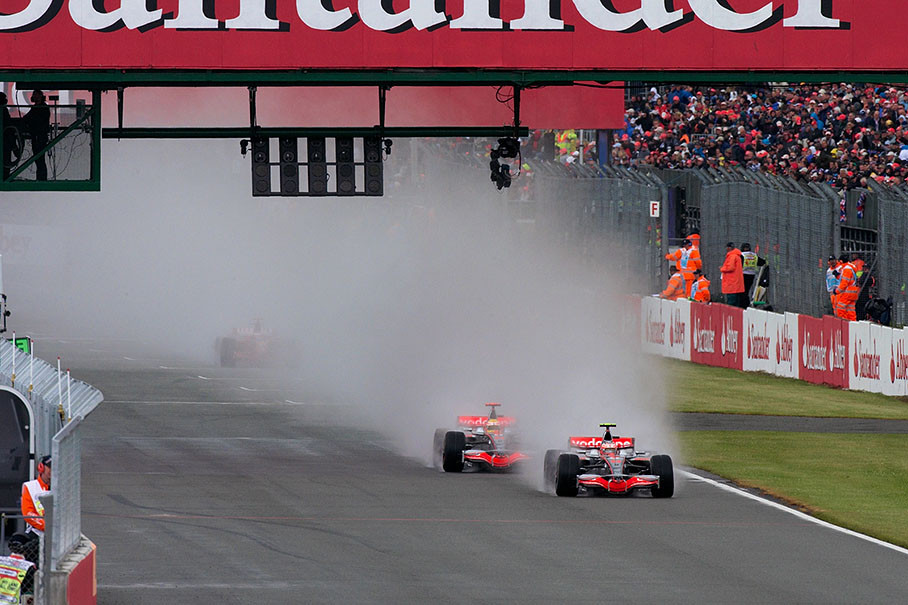 A lonely Ferrari just can watch from far behind how Hamilton fights for the lead with his team-mate Kovalainen