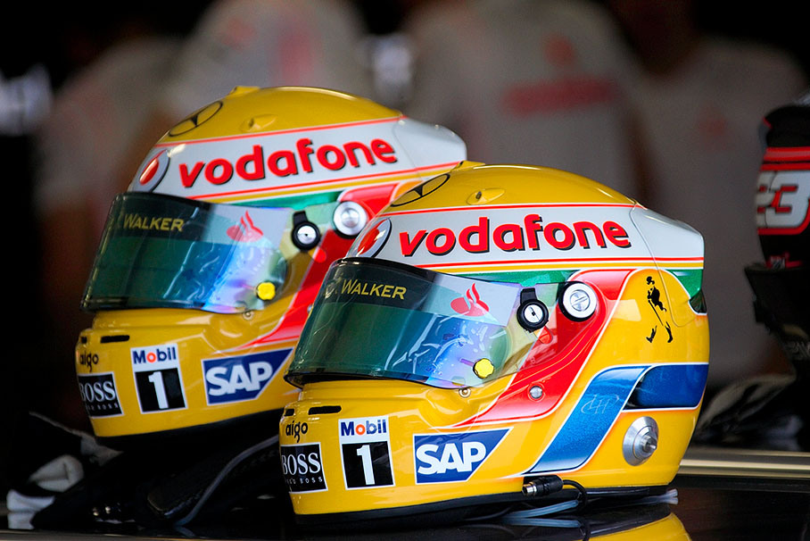 Two helmets of Lewis Hamilton